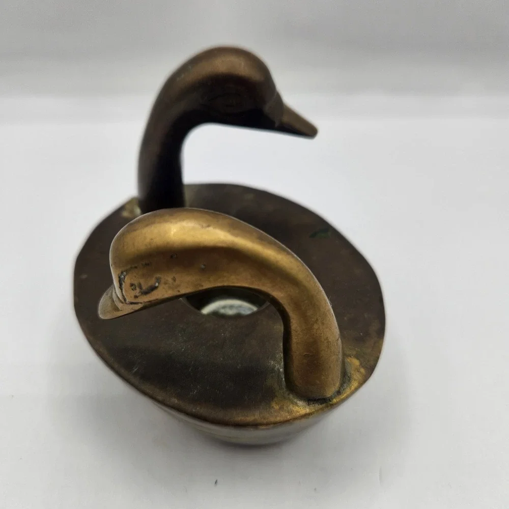 Vintage Solid Brass Double Swan Candle Holder Figurine Taper Candlestick